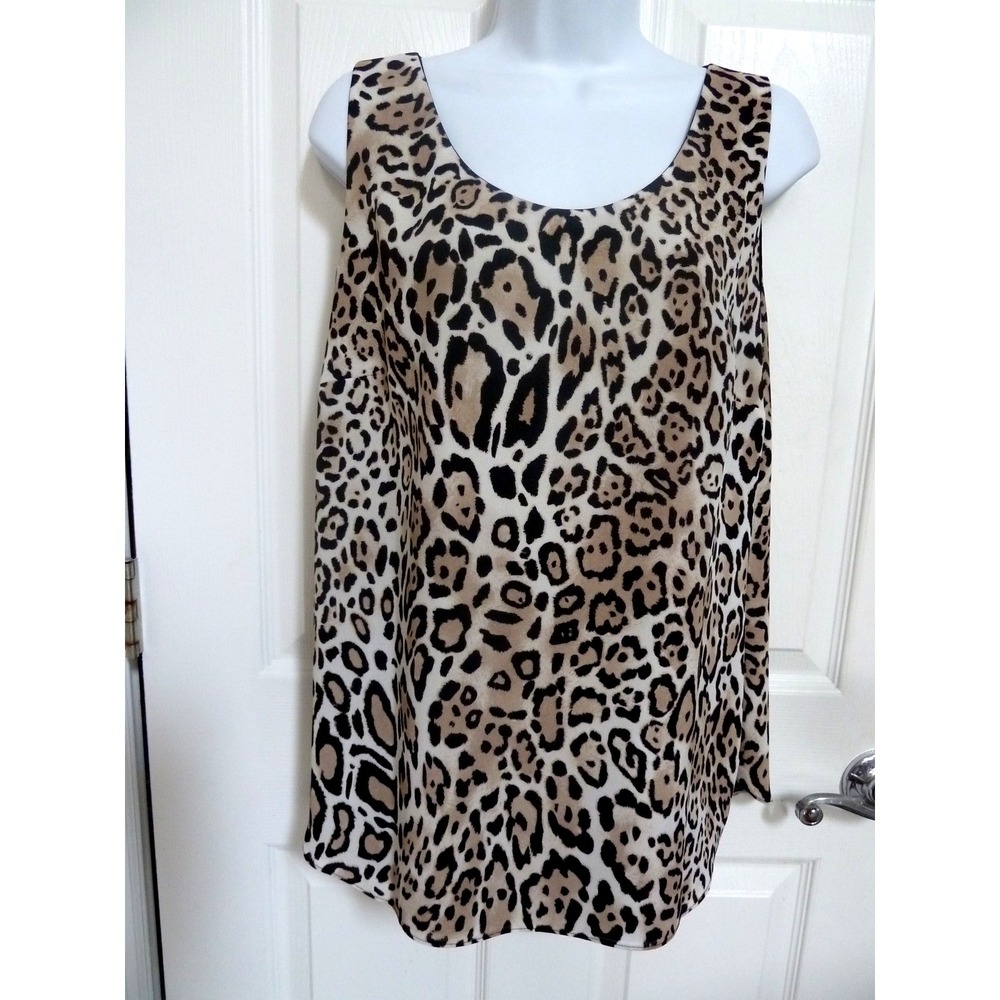 CHICO'S Sz 1=Med. Reversible Sleeveless Blouse Pullover Cheetah/Black Animal
